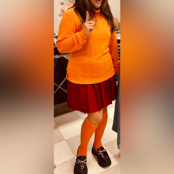 Spirit Velma Costume with Orange Top and Maroon Skirt - Picture 6 of 7